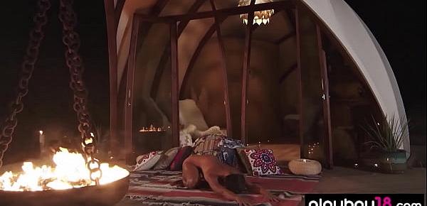 Flexible MILF yoga instructors Daniella Smith nude workout at night outdoor